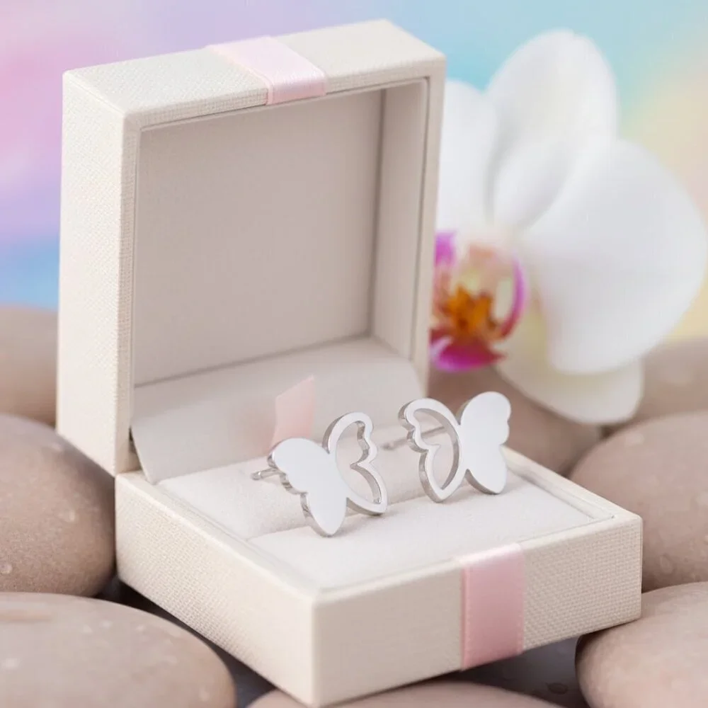 18K Gold Plated Stainless Steel Butterfly Stud Minimalist Trendy Earrings